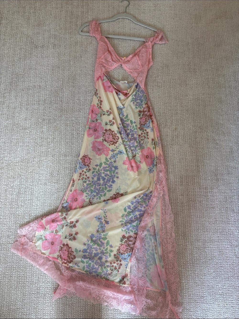 Free people Floral Pink Lace Slip Dress